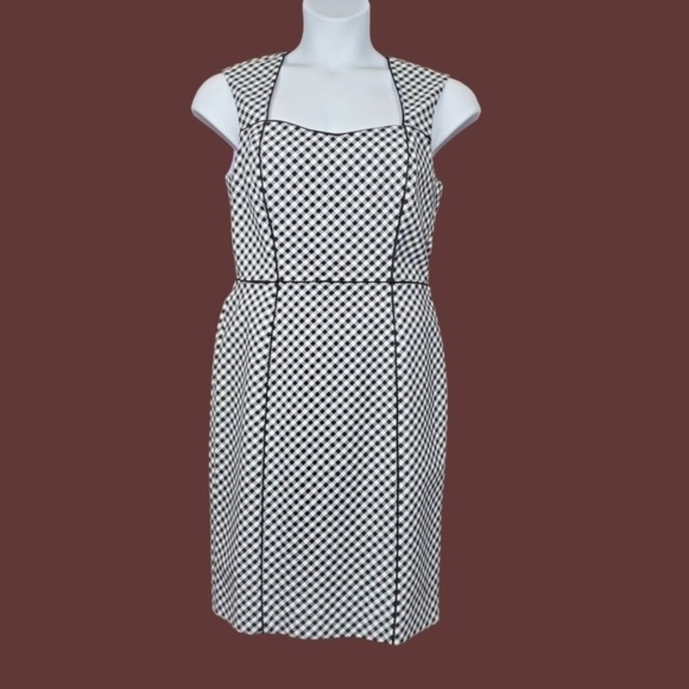 White House Black Market Womens Black White Gingham Sheath Dress Size 10 NWT